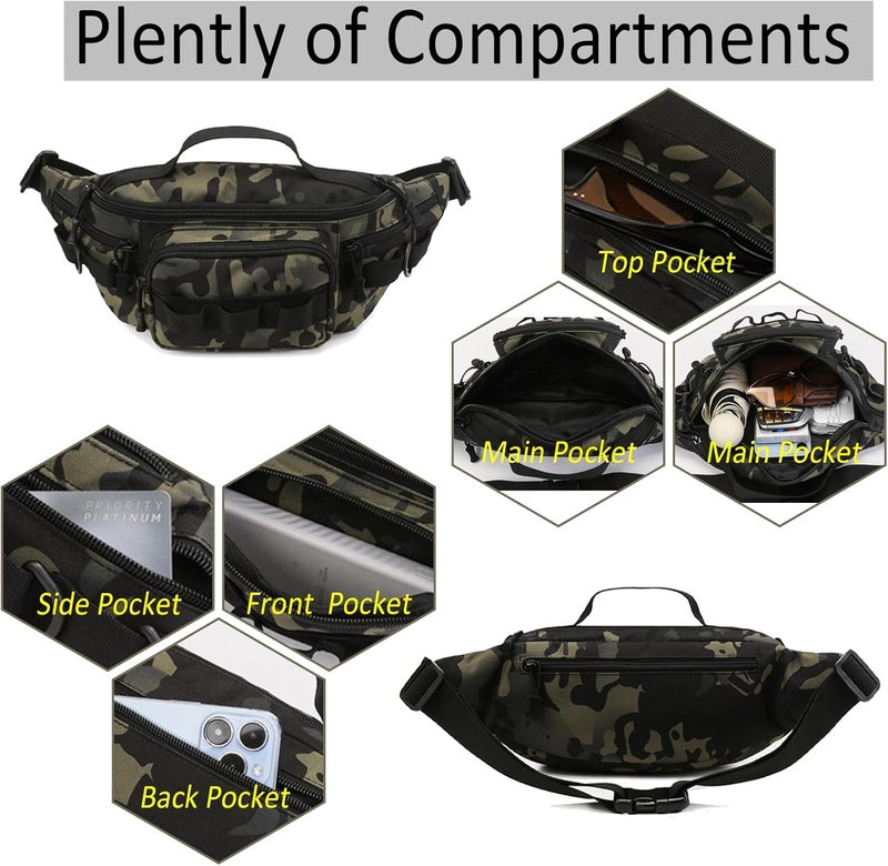 Aocmpxs Tactical Fanny Pack,Small Fishing Tackle Bag Water-Resistant Military Waist Bags Portable Fishing Storage Waist Packs for Outdoor Fly Fishing Hiking Climbing with 2 PCS Mini Carabiners (Tan) - Image 4